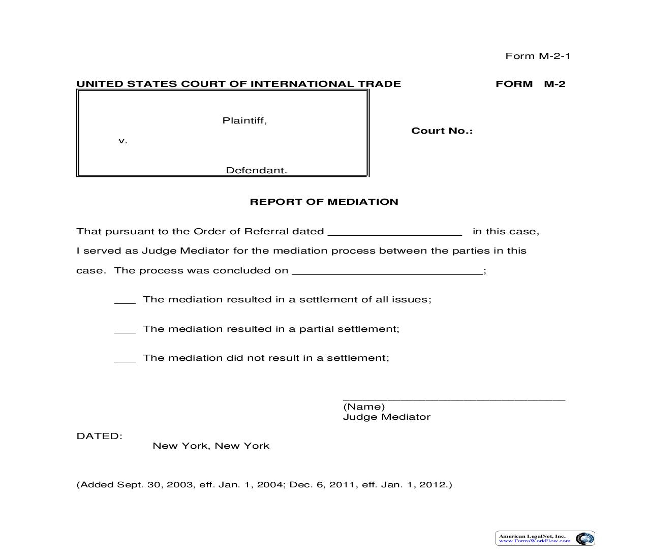 Form M-2 Report Of Mediation {M-2} | Pdf Fpdf Doc Docx | Official Federal Forms