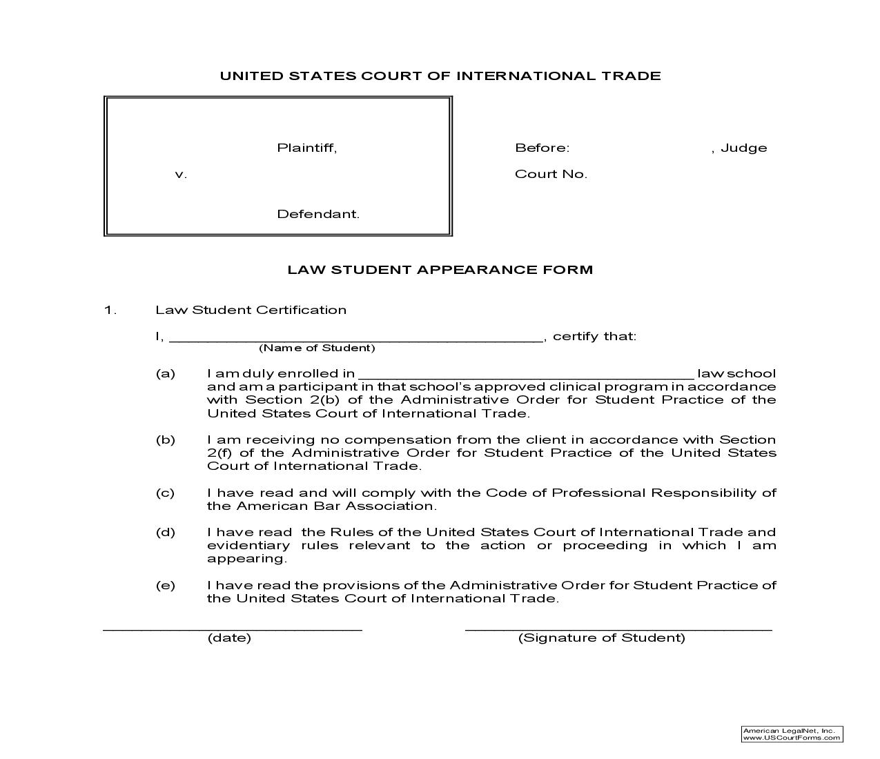 Law Student Appearance Form | Pdf Fpdf Doc Docx | Official Federal Forms