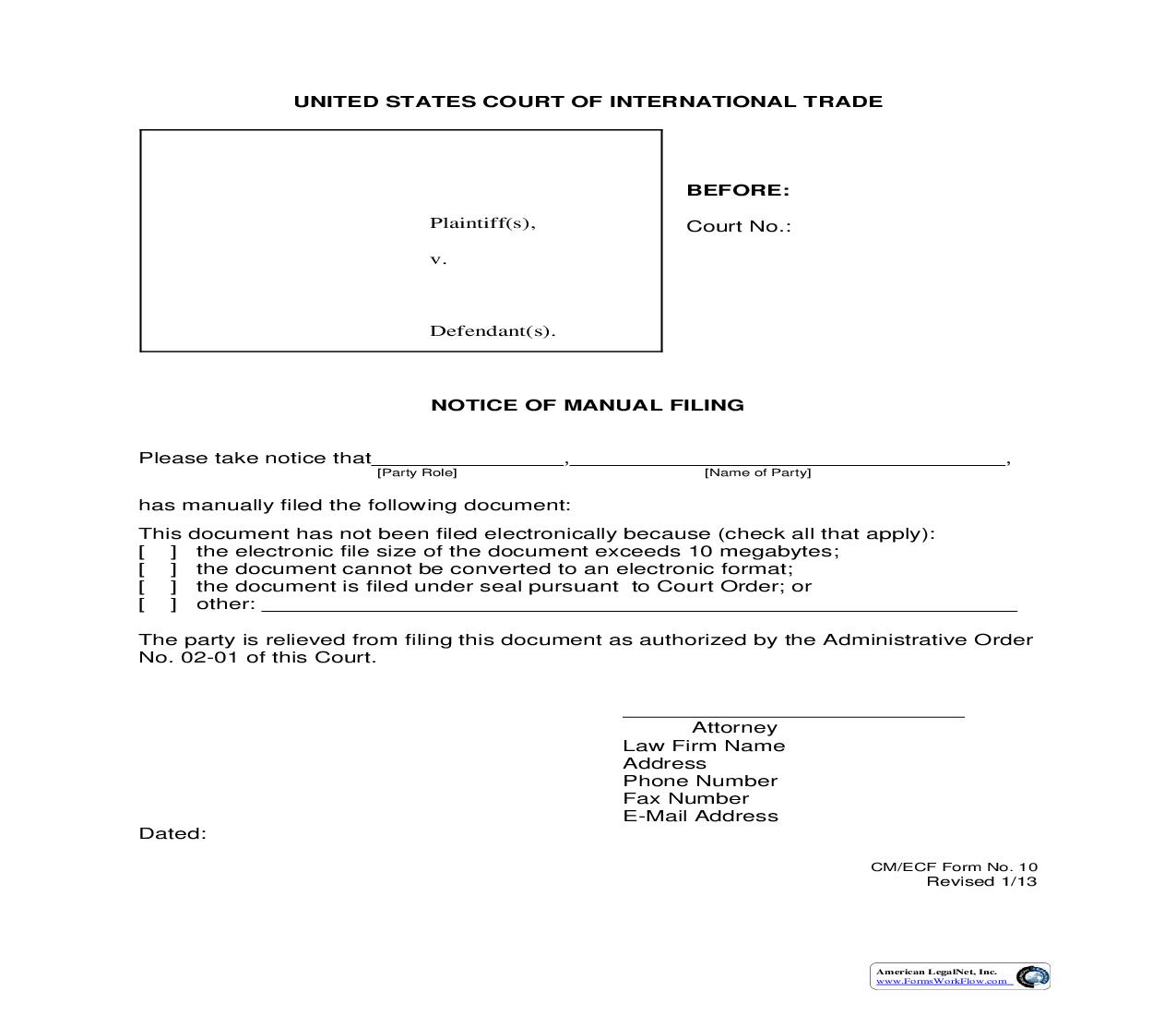 Notice Of Manual Filing {10} | Pdf Fpdf Doc Docx | Official Federal Forms