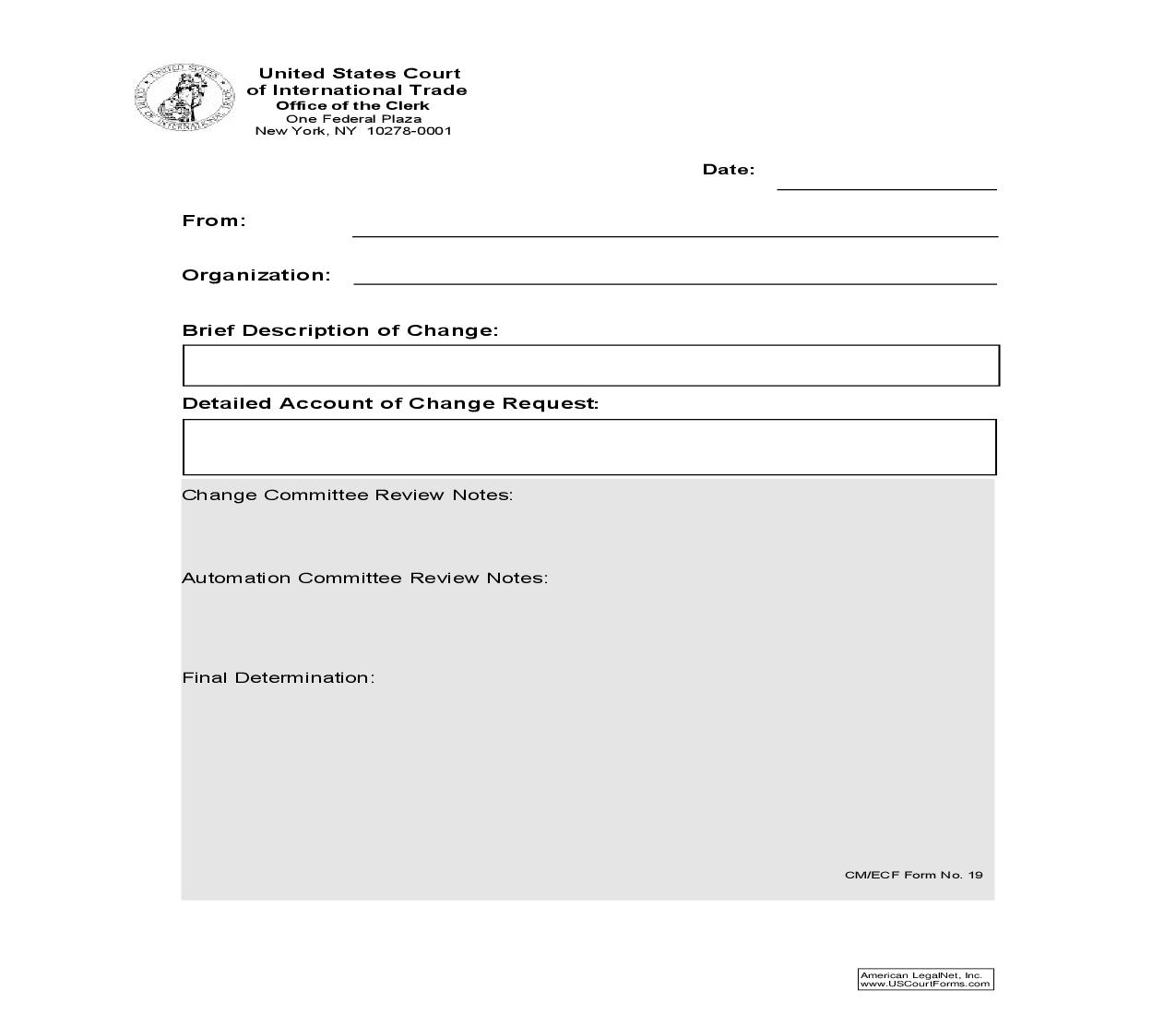 Request For Change Form (To USCIT Change Committee) {19} | Pdf Fpdf Doc Docx | Official Federal Forms