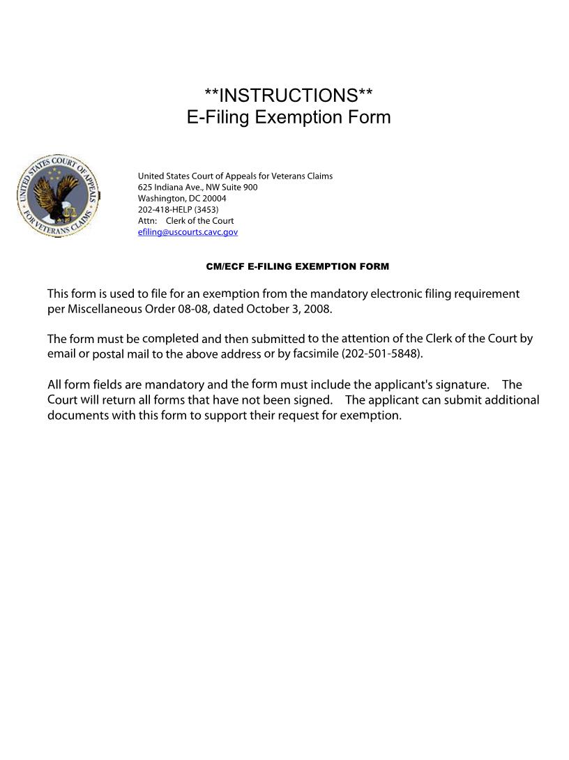 CM-ECF Electronic Filing Exception Form {E-2} | Pdf Fpdf Doc Docx | Official Federal Forms