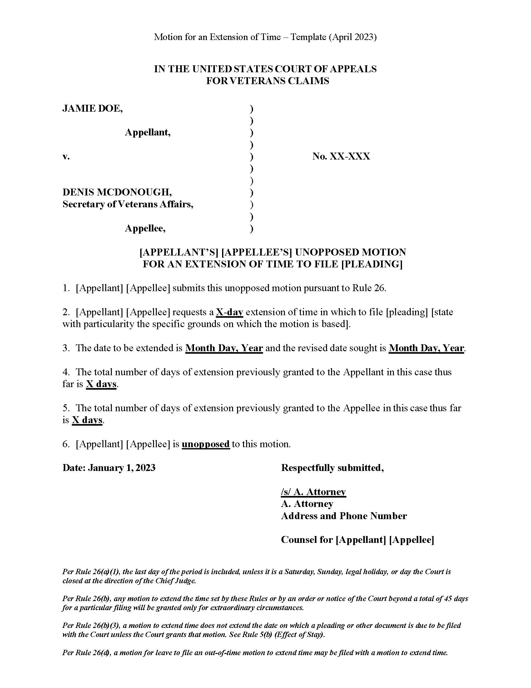 Motion For An Extension Of Time | Pdf Fpdf Docx | Official Federal Forms