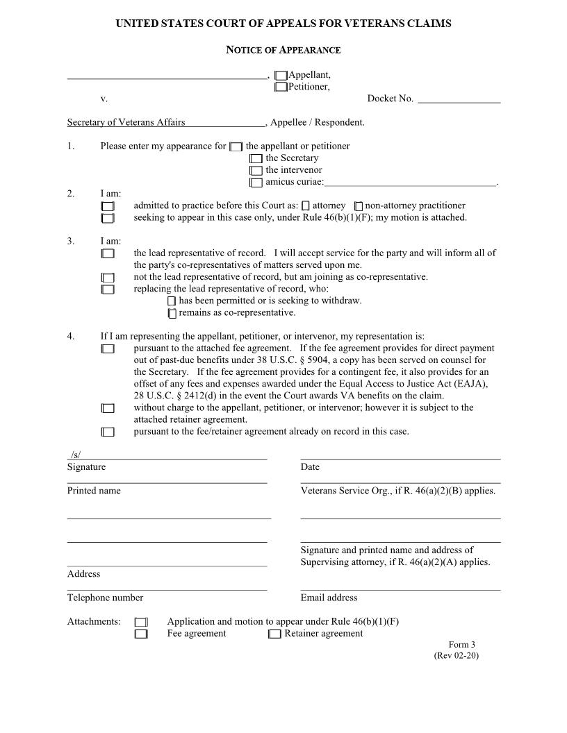 Notice Of Appearance {3} | Pdf Fpdf Doc Docx | Official Federal Forms