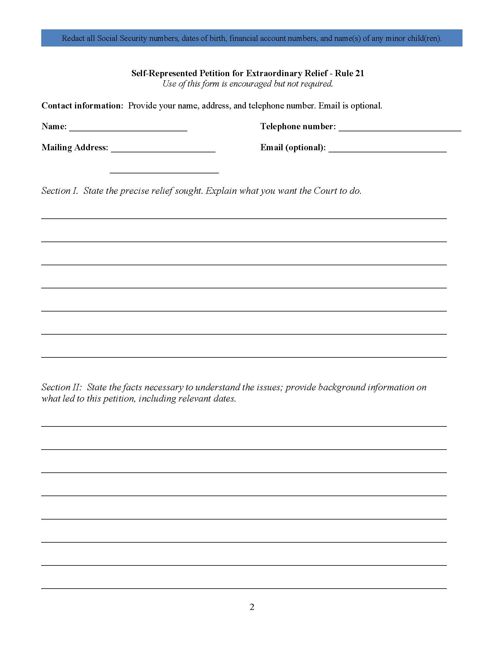 Petition For Extraordinary Relief {Form 5} | Pdf Fpdf Docx | Official Federal Forms