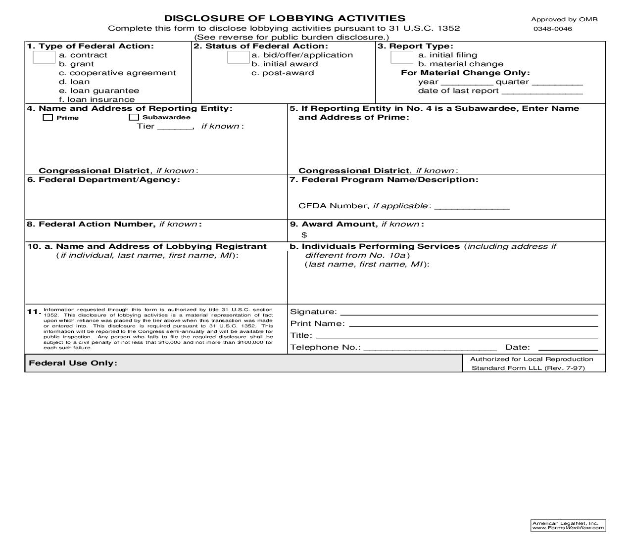 Disclosure Of Lobbying Activities {SF LLL} | Pdf Fpdf Doc Docx | Official Federal Forms