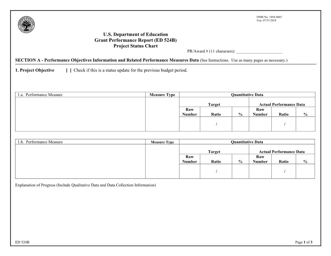 Grant Performance Report Project Status Chart (Part 2) {ED 524B} | Pdf Fpdf Doc Docx | Official Federal Forms