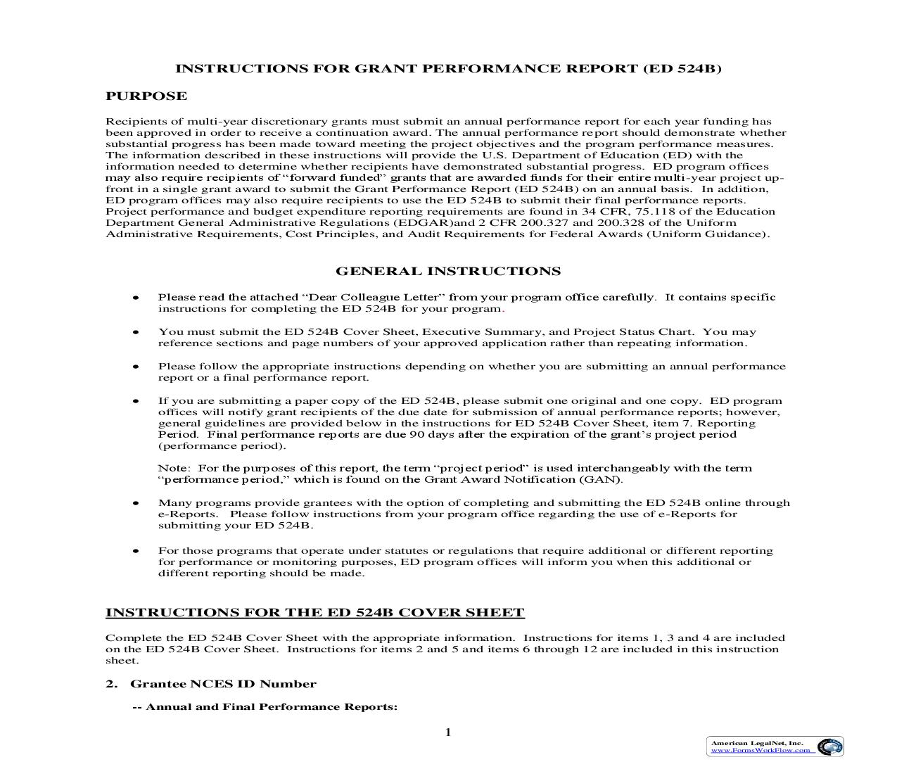 Instructions For Grant Performance Report (ED 524B) (Part 3) {ED 524B} | Pdf Fpdf Doc Docx | Official Federal Forms
