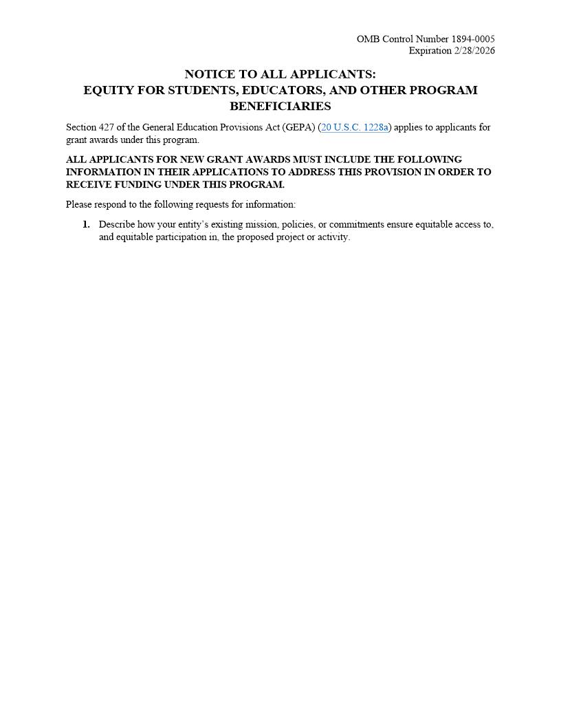 Notice To All Applicants (General Education Providers Act (GEPA) Requirements-Section 427) | Pdf Fpdf Doc Docx | Official Federal Forms