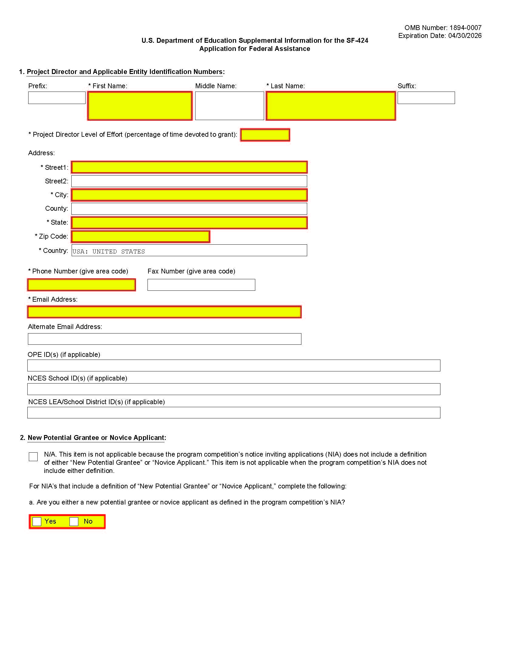 Supplemental Information Required For Department Of Education (For SF 424) | Pdf Fpdf Doc Docx | Official Federal Forms