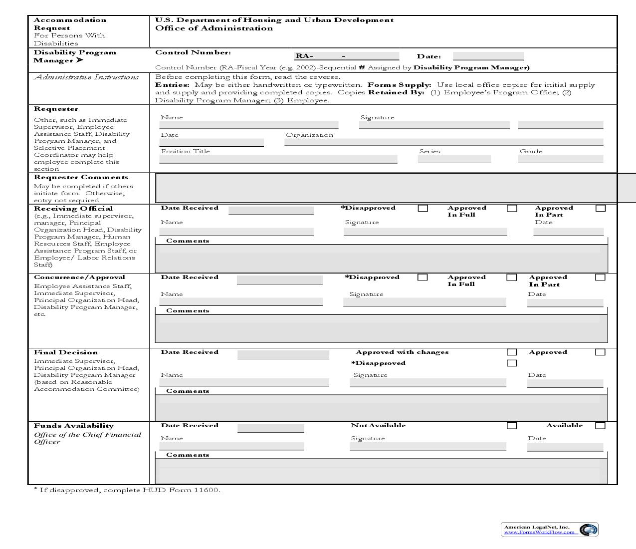 Accomodation Request For Persons With Disabilites {HUD-1000} | Pdf Fpdf Doc Docx | Official Federal Forms