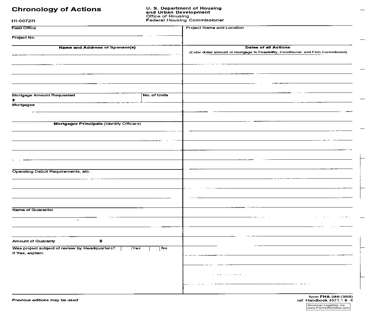 Chronology Of Actions {FHA-260} | Pdf Fpdf Doc Docx | Official Federal Forms