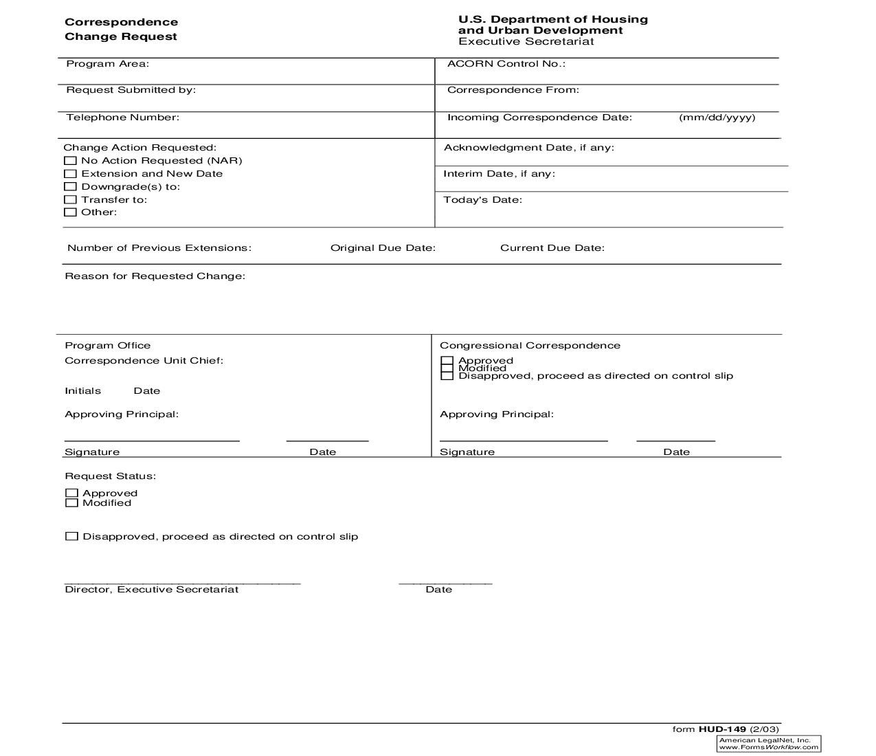 Correspondence Change Request {HUD-149} | Pdf Fpdf Doc Docx | Official Federal Forms