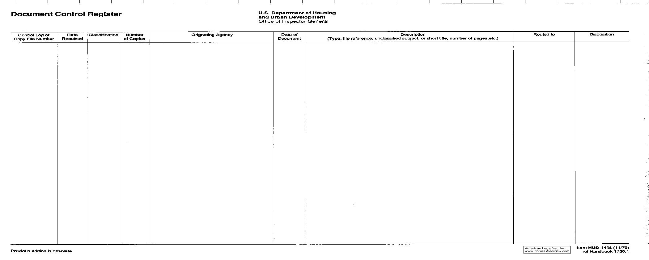 Document Control Register {HUD-1448} | Pdf Fpdf Doc Docx | Official Federal Forms