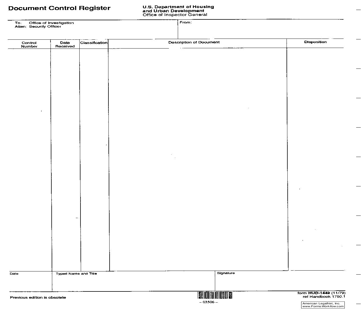 Document Control Register {HUD-1449} | Pdf Fpdf Doc Docx | Official Federal Forms