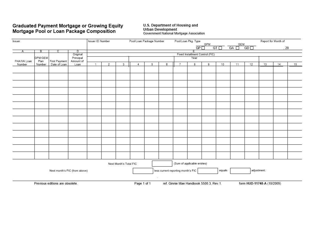 Graduated Payment Mortgage Or Growing Mortgage Pool Or Loan Package Composition {HUD-11748-A} | Pdf Fpdf Doc Docx | Official Federal Forms