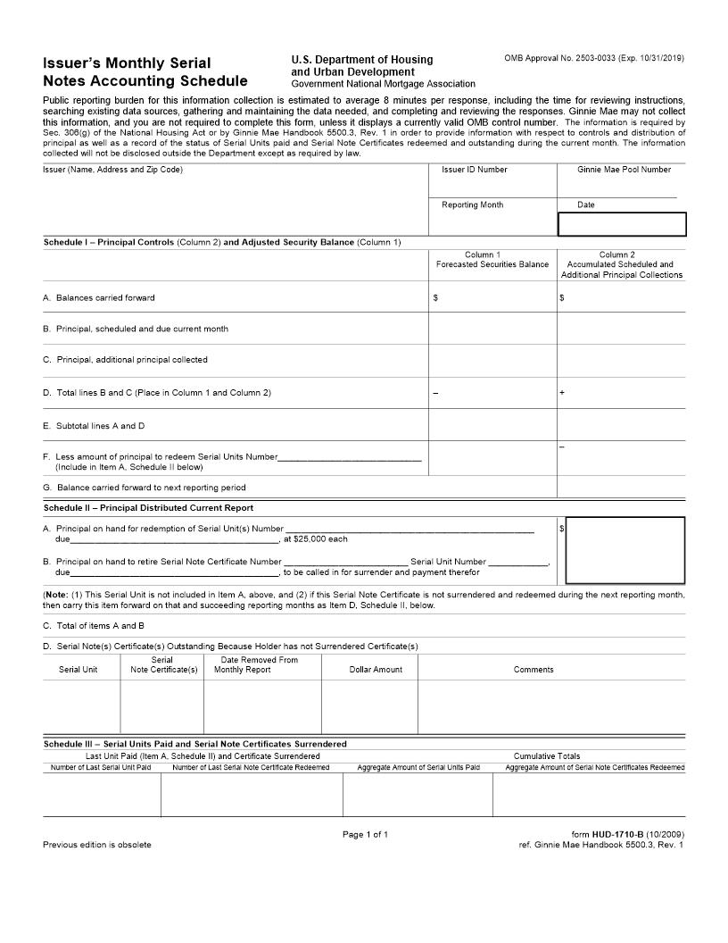 Issuers Monthly Serial Notes Accounting Schedule (GNMA Mortgage-Backed Securities Program) {HUD-1710-B} | Pdf Fpdf Doc Docx | Official Federal Forms