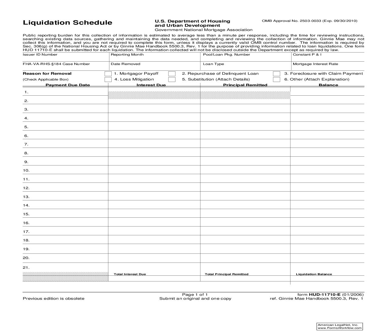 Liquidation Schedule (GNMA) {HUD-11710-E} | Pdf Fpdf Doc Docx | Official Federal Forms