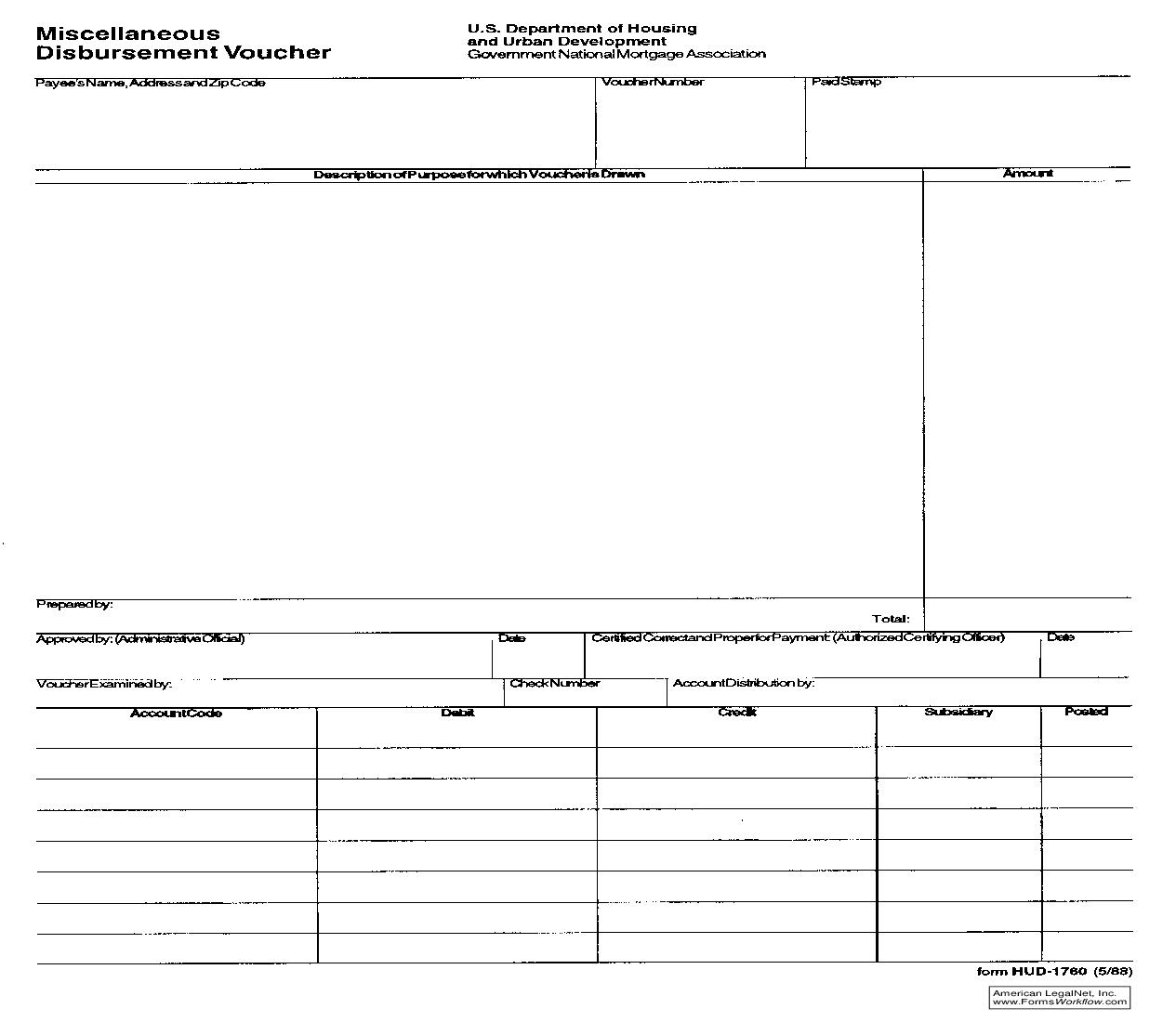Miscellaneous Disbursement Voucher {HUD-1760} | Pdf Fpdf Doc Docx | Official Federal Forms