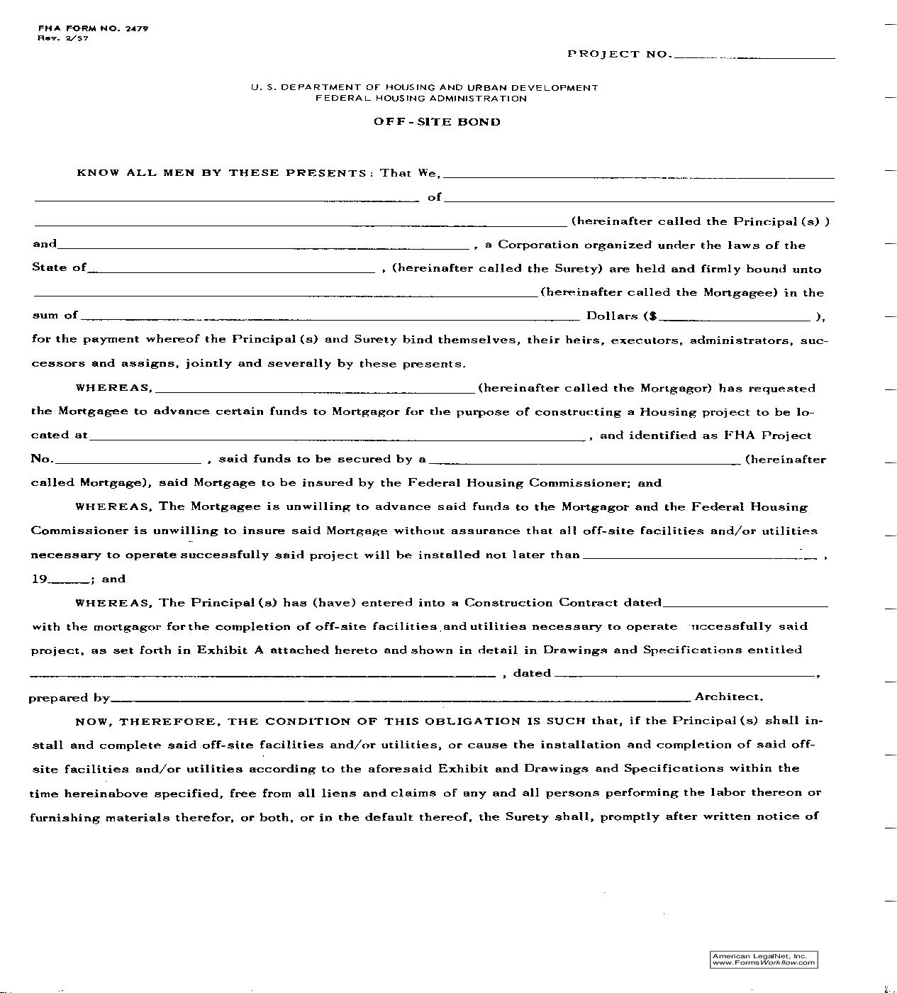 Off-Site Bond {FHA-2479} | Pdf Fpdf Doc Docx | Official Federal Forms