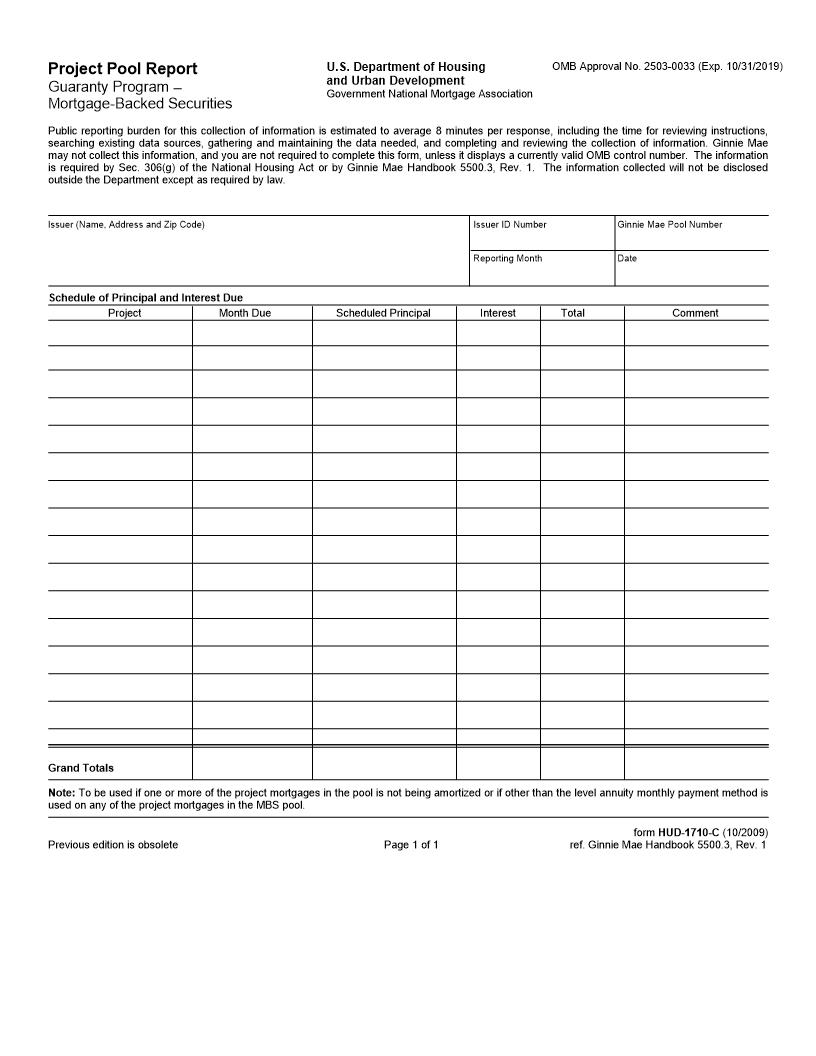 Projected Pool Report (Guaranty Program-GNMA Mortgage-Backed Securities) {HUD-1710-C} | Pdf Fpdf Doc Docx | Official Federal Forms