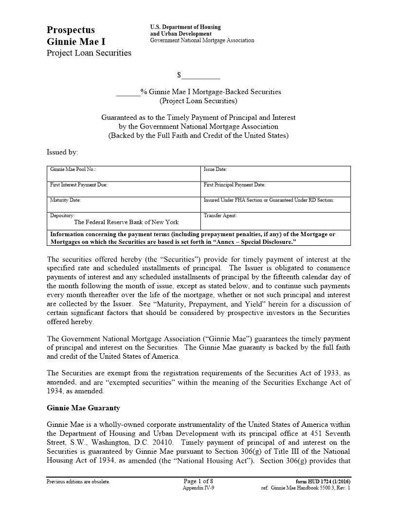 Prospectus GNMA I {HUD-1724} | Pdf Fpdf Doc Docx | Official Federal Forms