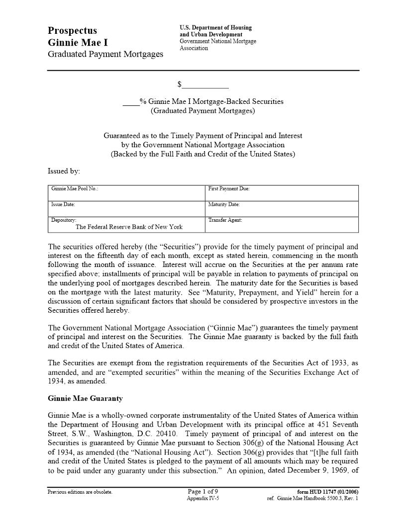 Prospectus GNMA I Graduated Payment Mortgages {HUD-11747} | Pdf Fpdf Doc Docx | Official Federal Forms