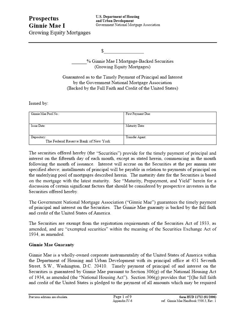 Prospectus GNMA I Growing Equity Mortgages {HUD-11712} | Pdf Fpdf Doc Docx | Official Federal Forms