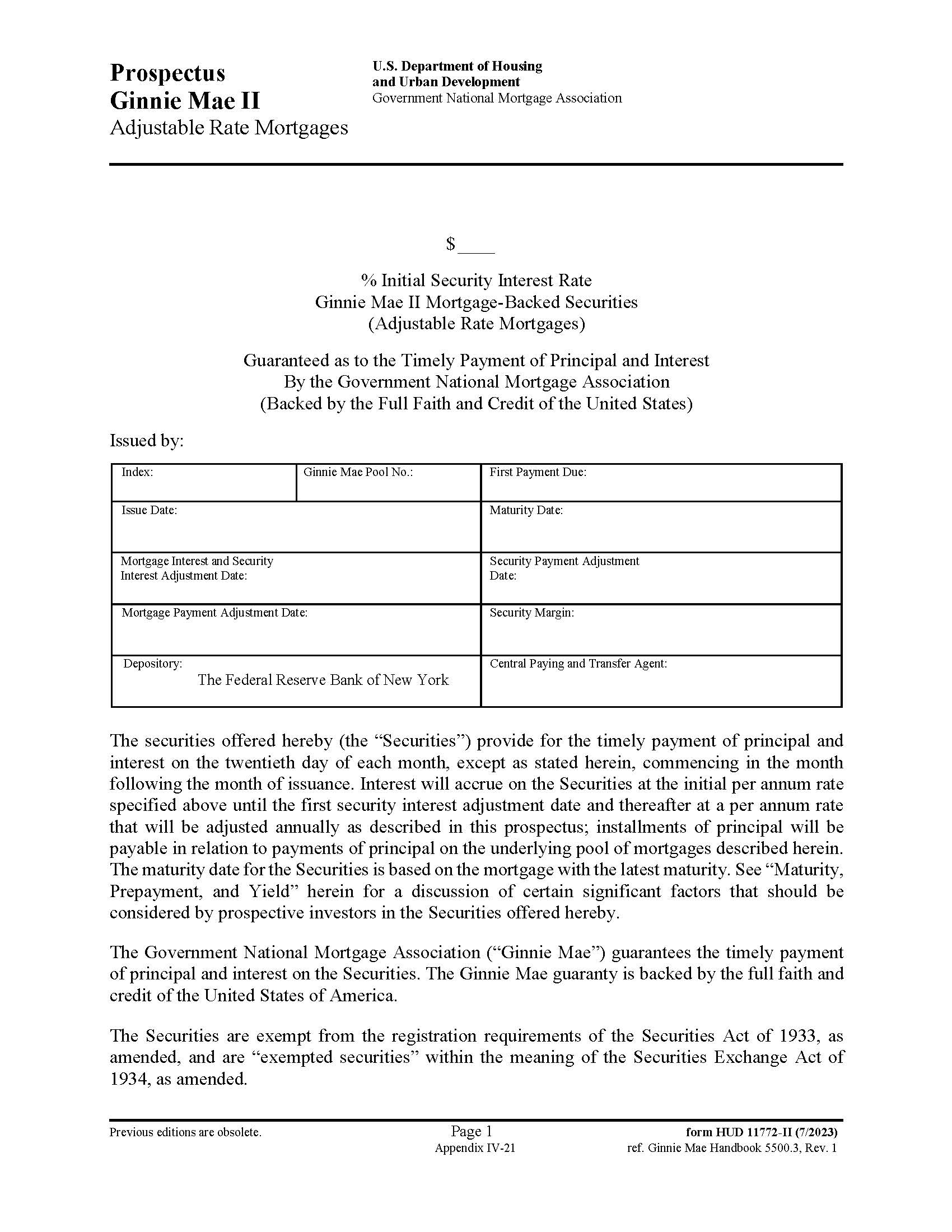 Prospectus GNMA II Adjustable Rate Mortgages {HUD-11772-II} | Pdf Fpdf Doc Docx | Official Federal Forms
