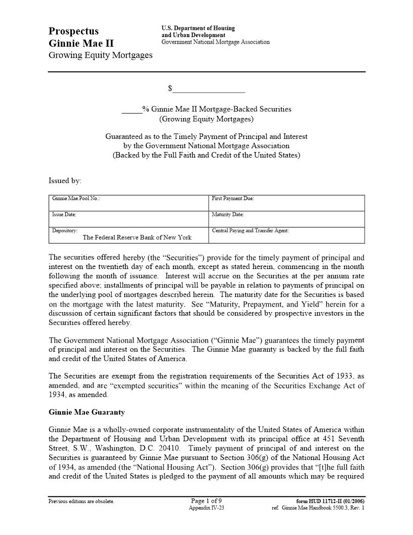 Prospectus GNMA II Growing Equity Mortgages {HUD-11712-II} | Pdf Fpdf Doc Docx | Official Federal Forms