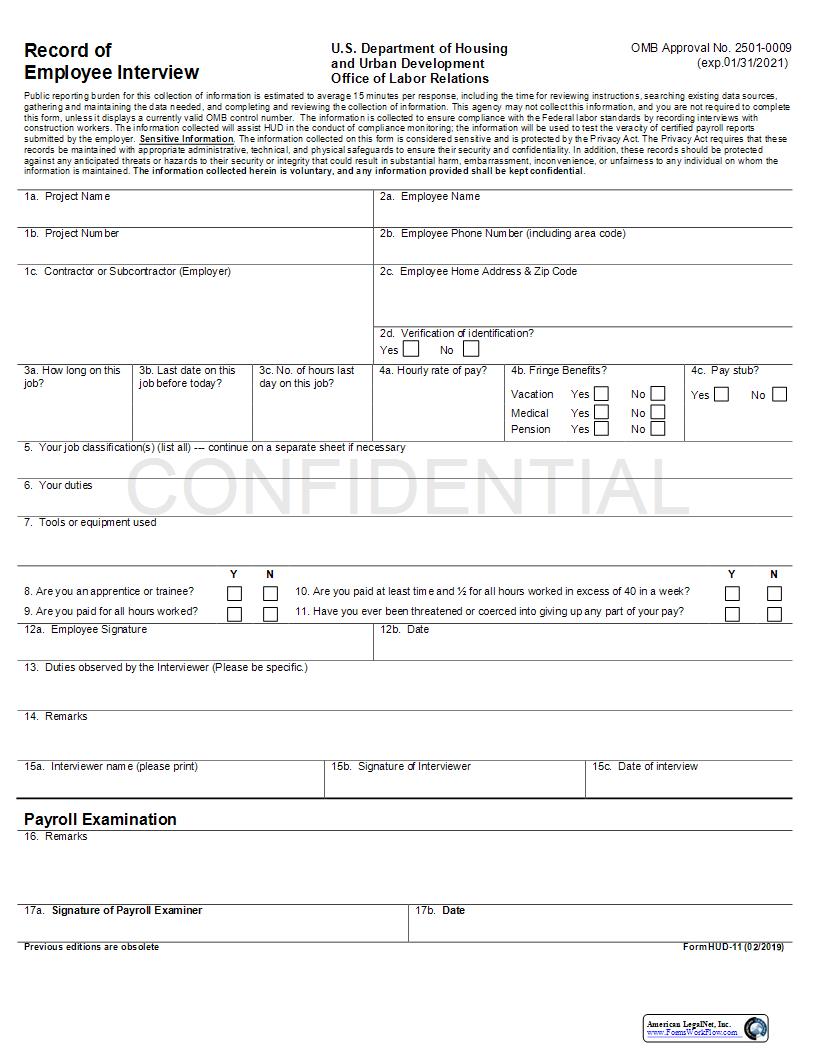 Record Of Employee Interview {HUD-11} | Pdf Fpdf Docx | Official Federal Forms
