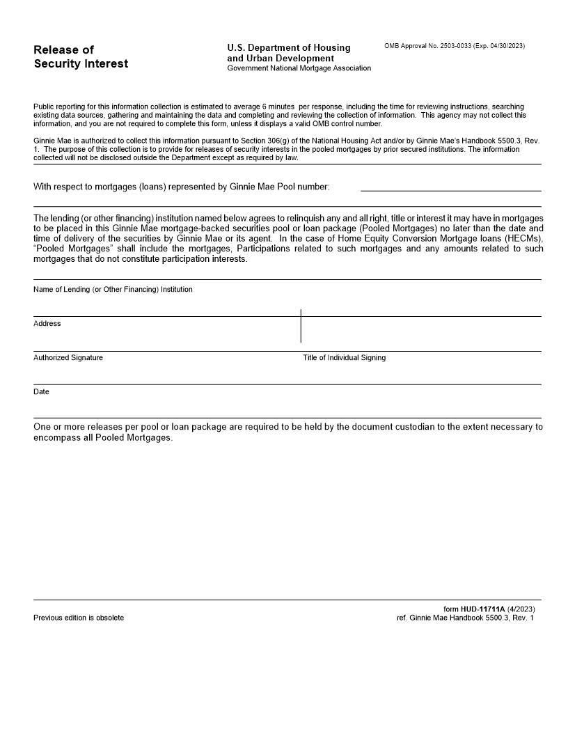 Release Of Security Interest {HUD-11711-A} | Pdf Fpdf Doc Docx | Official Federal Forms