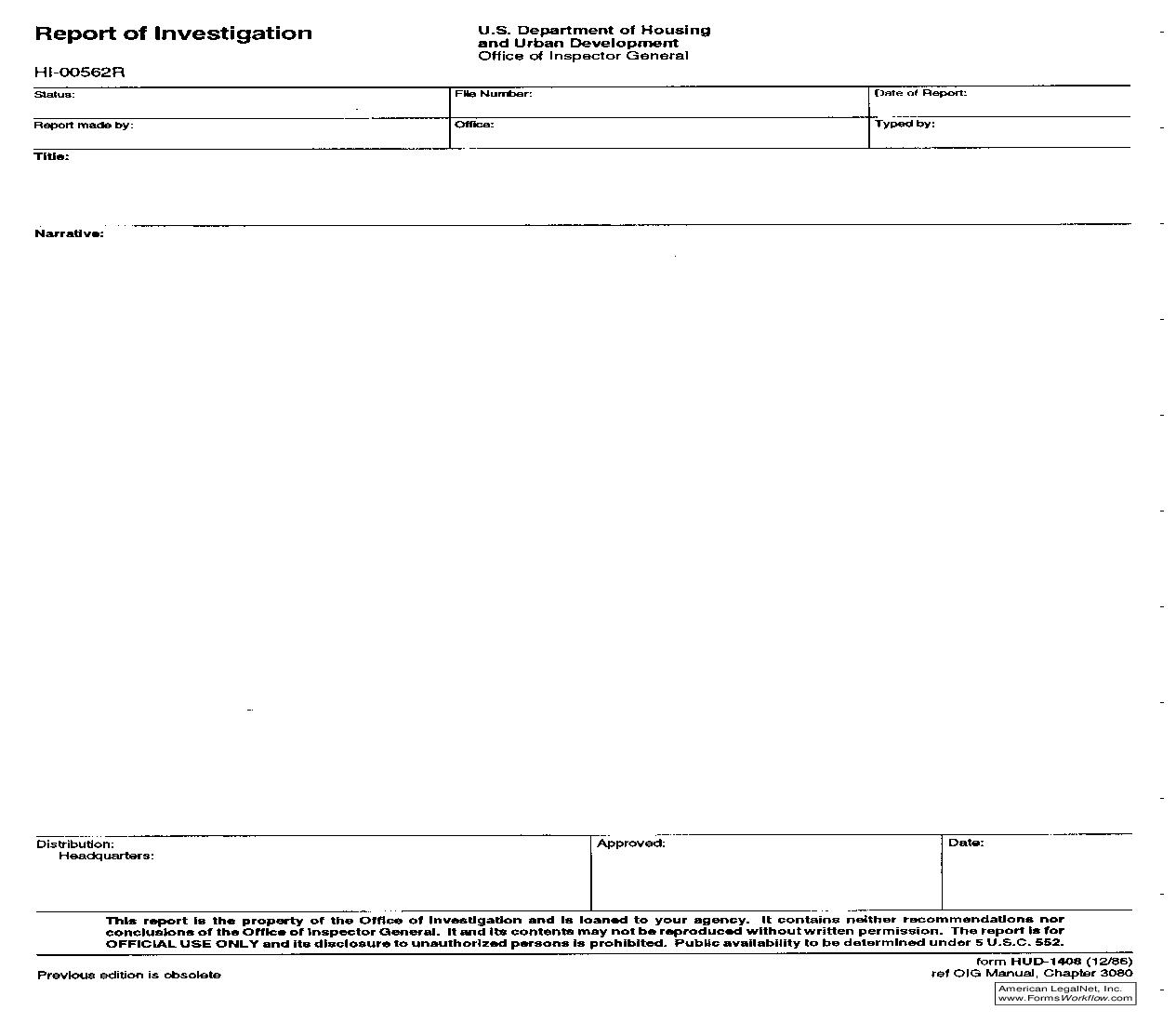 Report Of Investigation {HUD-1408} | Pdf Fpdf Doc Docx | Official Federal Forms