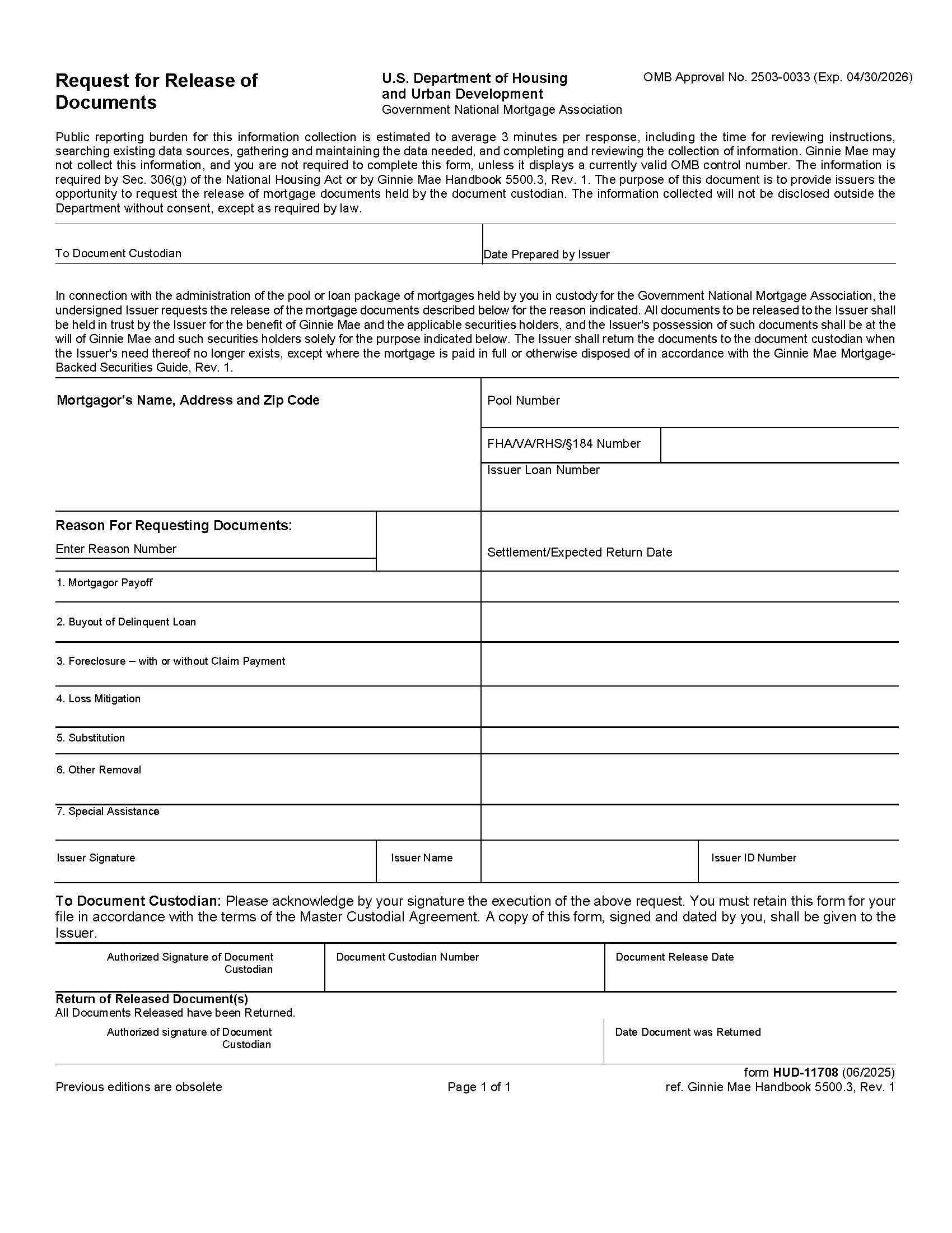 Request For Release Of Documents {HUD-11708} | Pdf Fpdf Doc Docx | Official Federal Forms