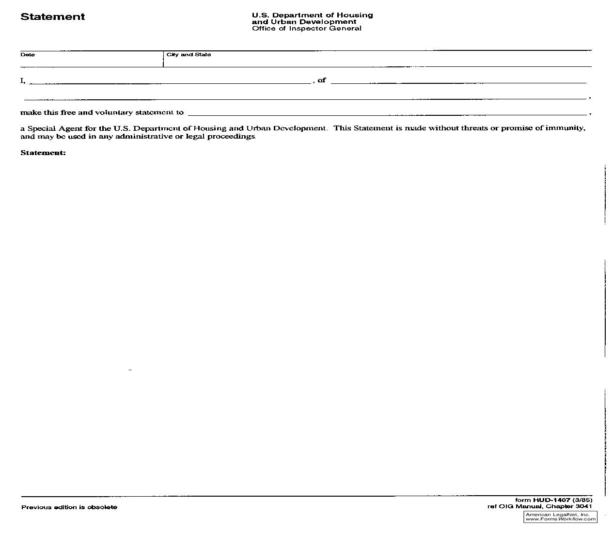 Statement {HUD-1407} | Pdf Fpdf Doc Docx | Official Federal Forms