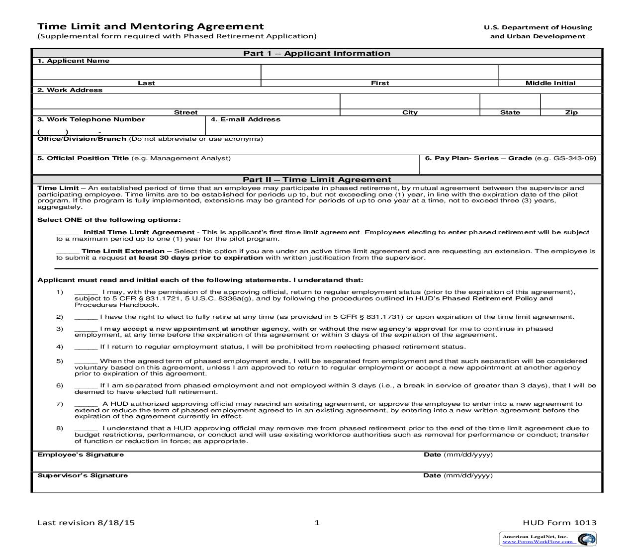 Time Limit And Mentoring Agreement {HUD-1013} | Pdf Fpdf Doc Docx | Official Federal Forms
