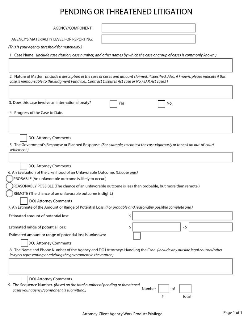 Pending Or Threatened Litigation | Pdf Fpdf Doc Docx | Official Federal Forms