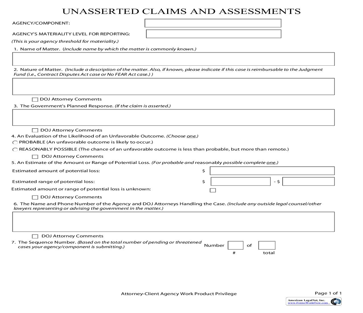 Unasserted Claims And Assessments | Pdf Fpdf Doc Docx | Official Federal Forms