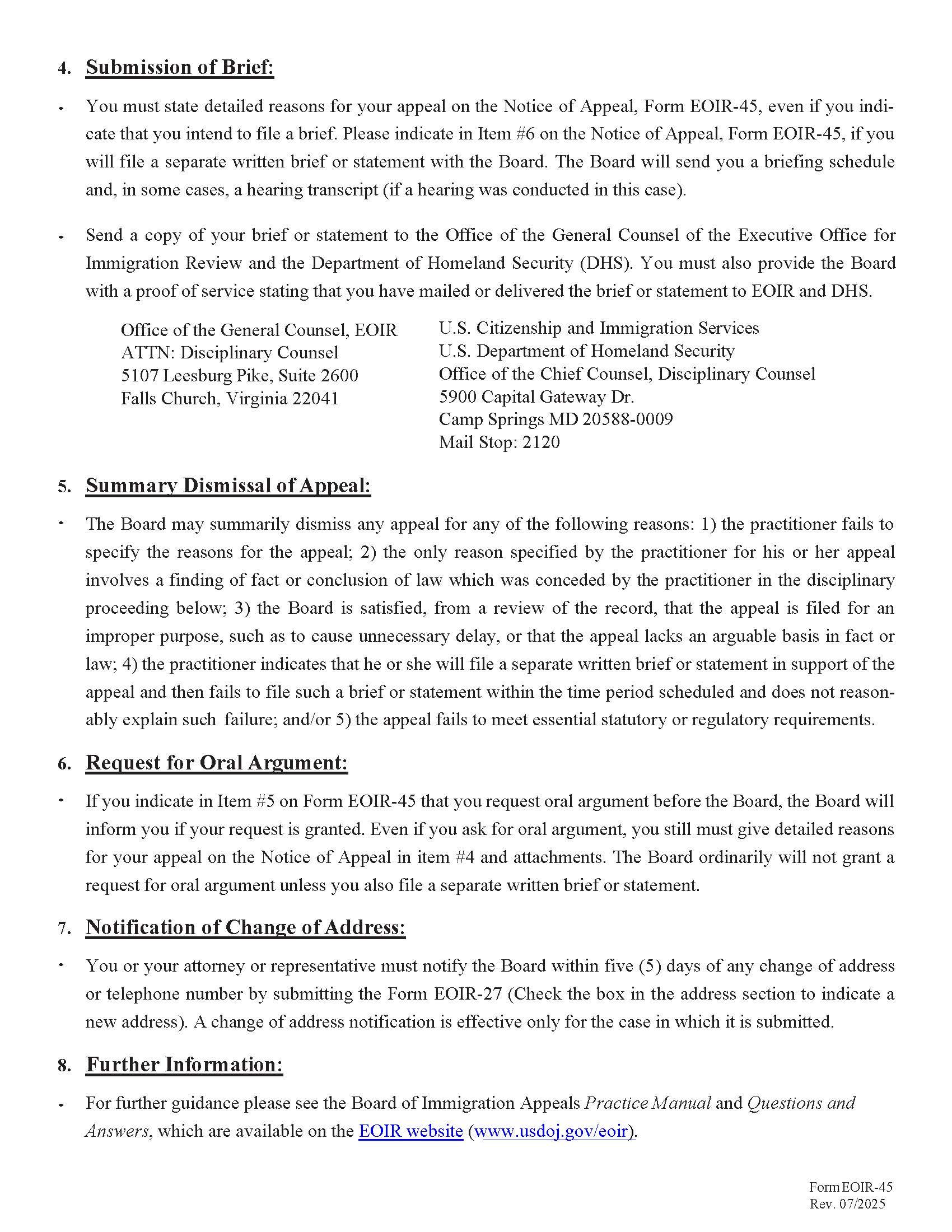 Notice Of Appeal To Board Of Immigration Appeals Of Decision Of Adjudicationg Official {EOIR-45} | Pdf Fpdf Doc Docx | Official Federal Forms