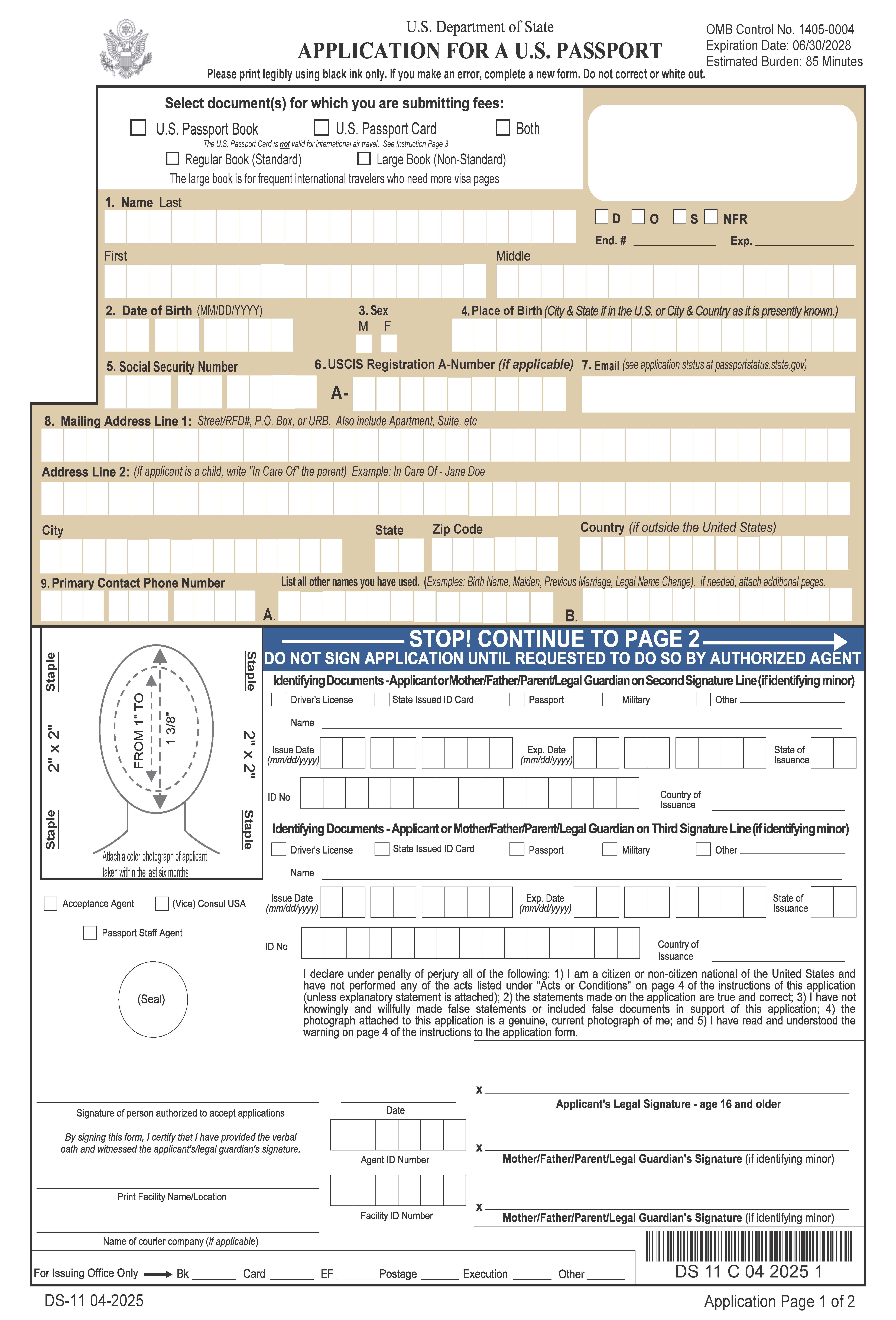 Application For US Passport (Or Registration) {DS-11} | Pdf Fpdf Doc Docx | Official Federal Forms