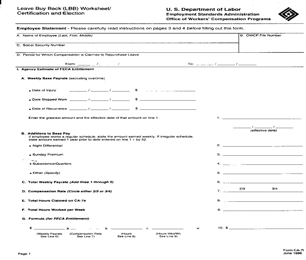 Leave Buy (LBB) Worksheet - Certification And Election {CA-7B} | Pdf Fpdf Doc Docx | Official Federal Forms
