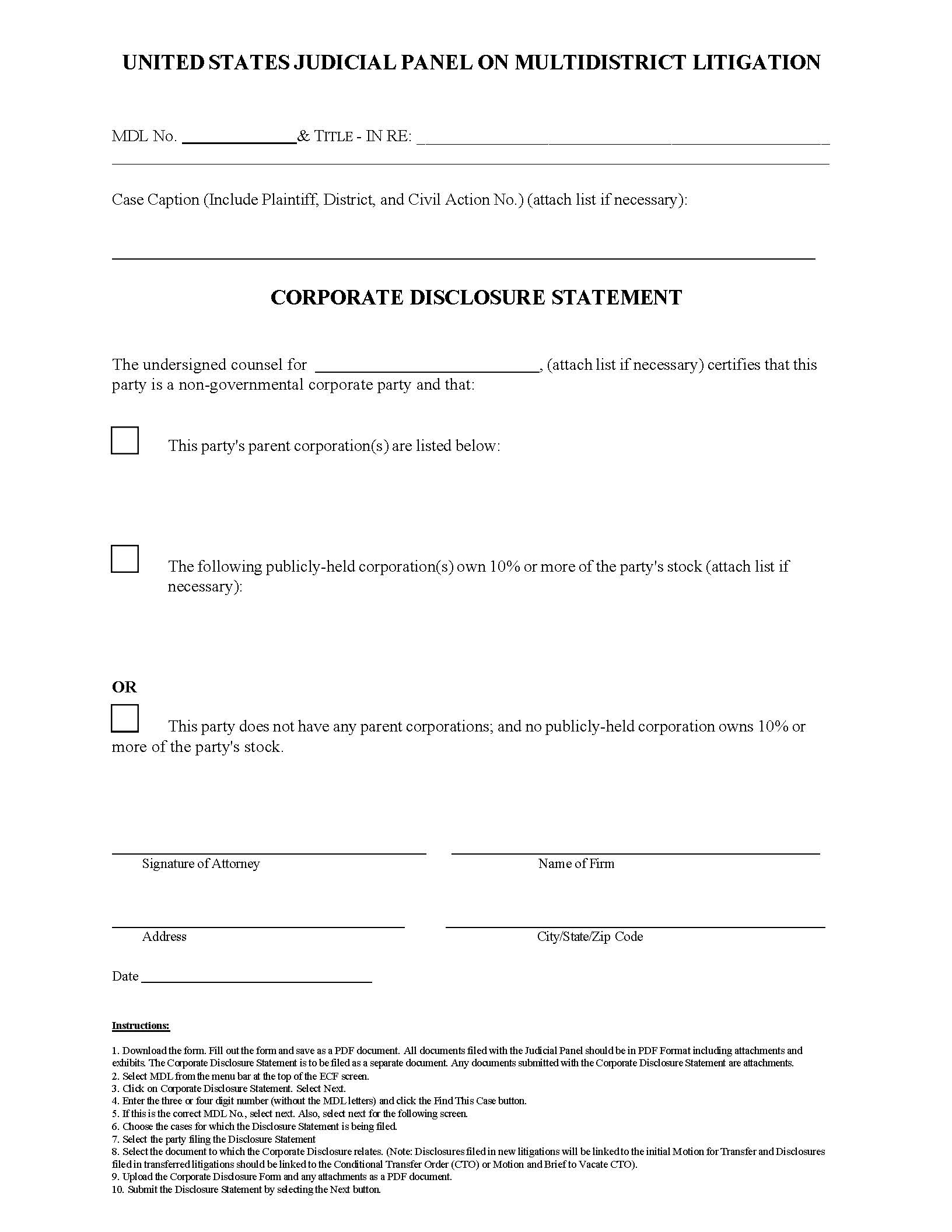 Corporate Disclosure Statement | Pdf Fpdf Doc Docx | Official Federal Forms