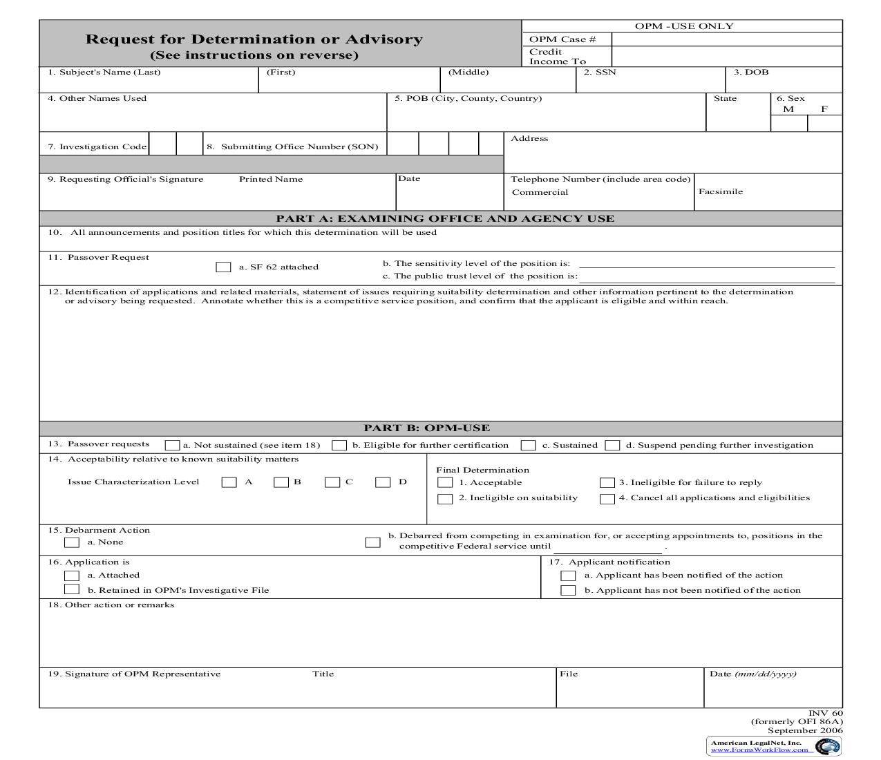 Request For Determination Or Advisory {INV 60} | Pdf Fpdf Doc Docx | Official Federal Forms