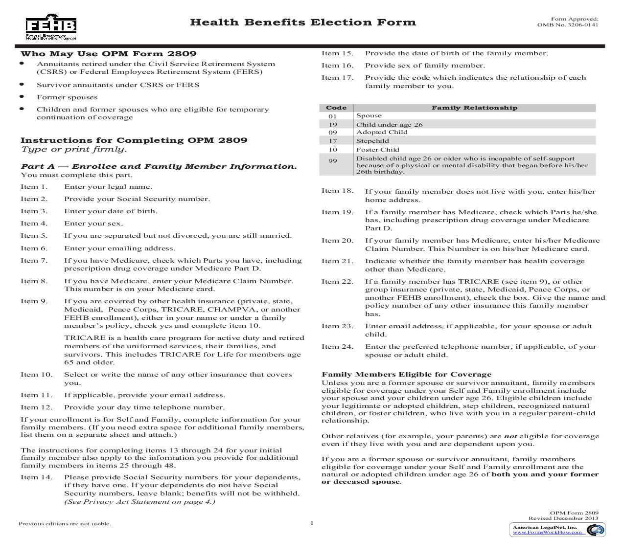 Health Benefits Registration Form {OPM 2809} | Pdf Fpdf Doc Docx | Official Federal Forms