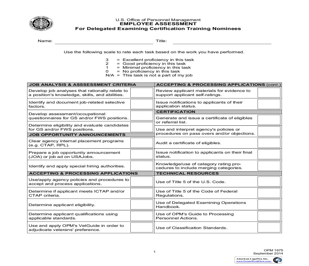 Individual And Supervisory Assessments Delegated Examining Training {OPM 1675} | Pdf Fpdf Doc Docx | Official Federal Forms