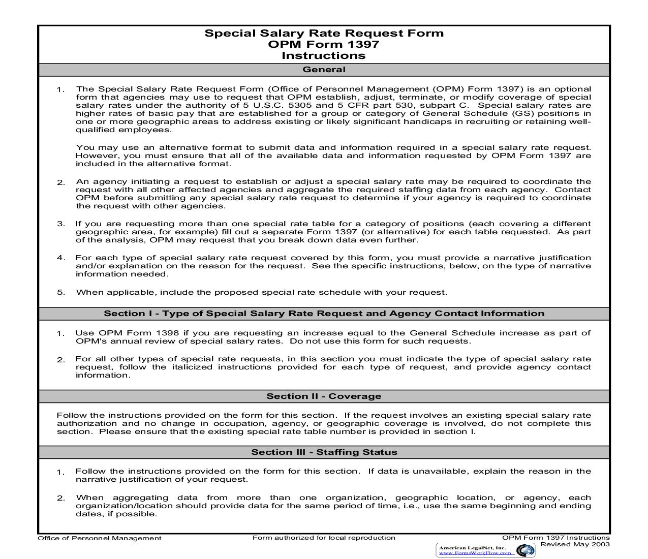 Special Salary Rate Request Form {OPM 1397} | Pdf Fpdf Doc Docx | Official Federal Forms