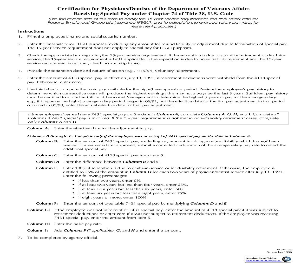 Certification For Title 38 Physicians And Dentists {RI 38-133} | Pdf Fpdf Doc Docx | Official Federal Forms