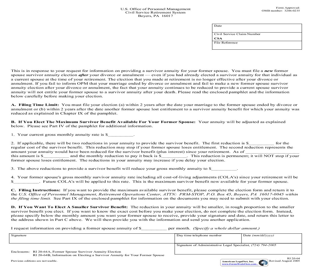 Letter Reply To Request For Information {RI 20-64} | Pdf Fpdf Doc Docx | Official Federal Forms