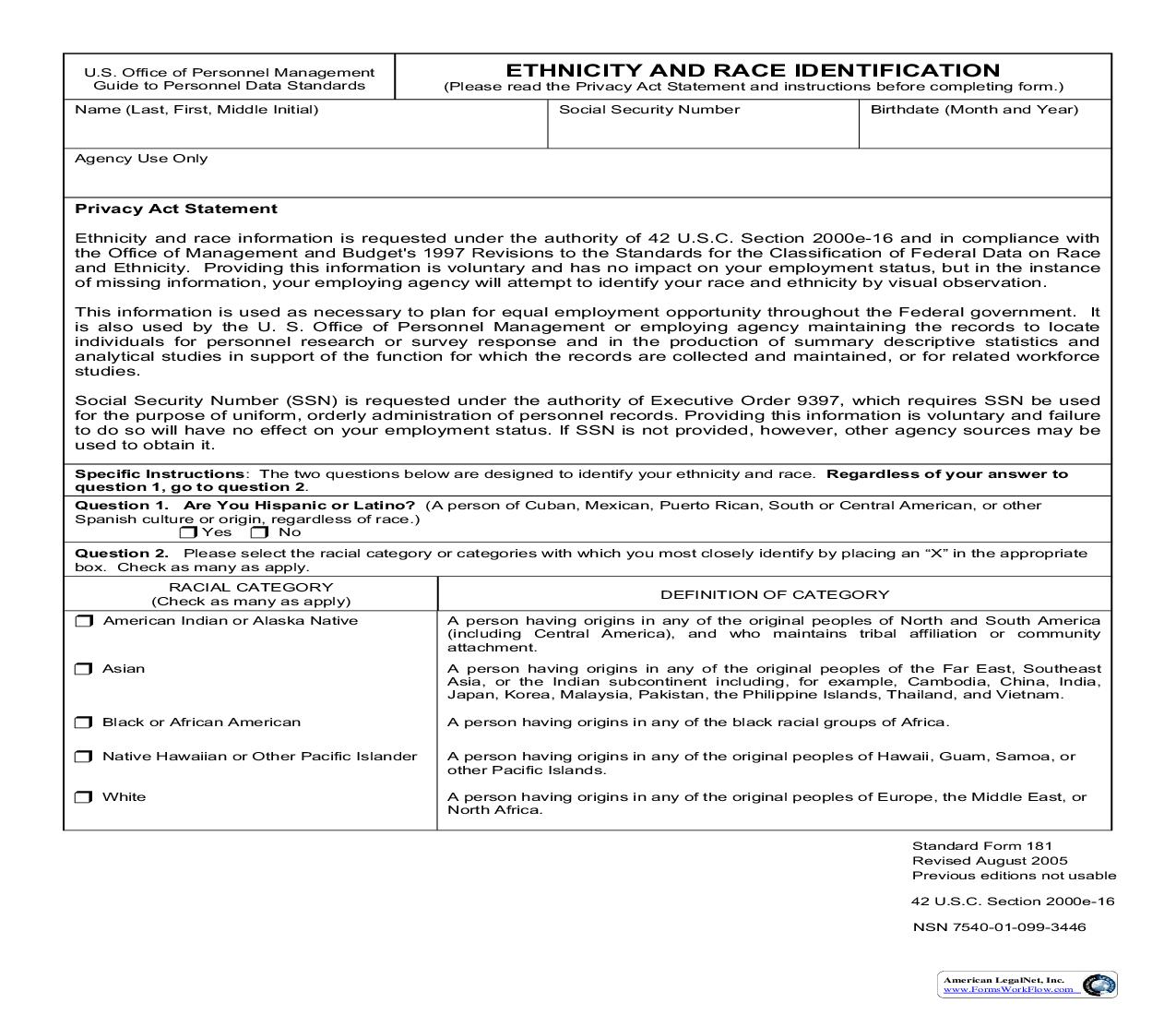 Ethnicity And Race Identification {SF 181} | Pdf Fpdf Doc Docx | Official Federal Forms