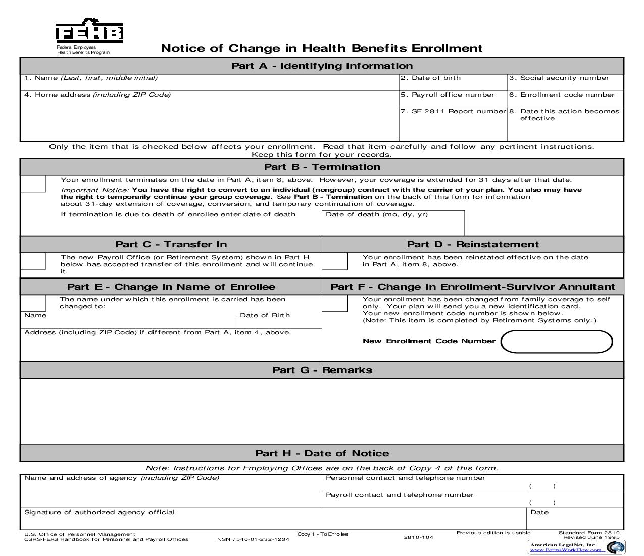 Notice Of Change In Health Benefits Enrollment {SF-2810} | Pdf Fpdf Doc Docx | Official Federal Forms