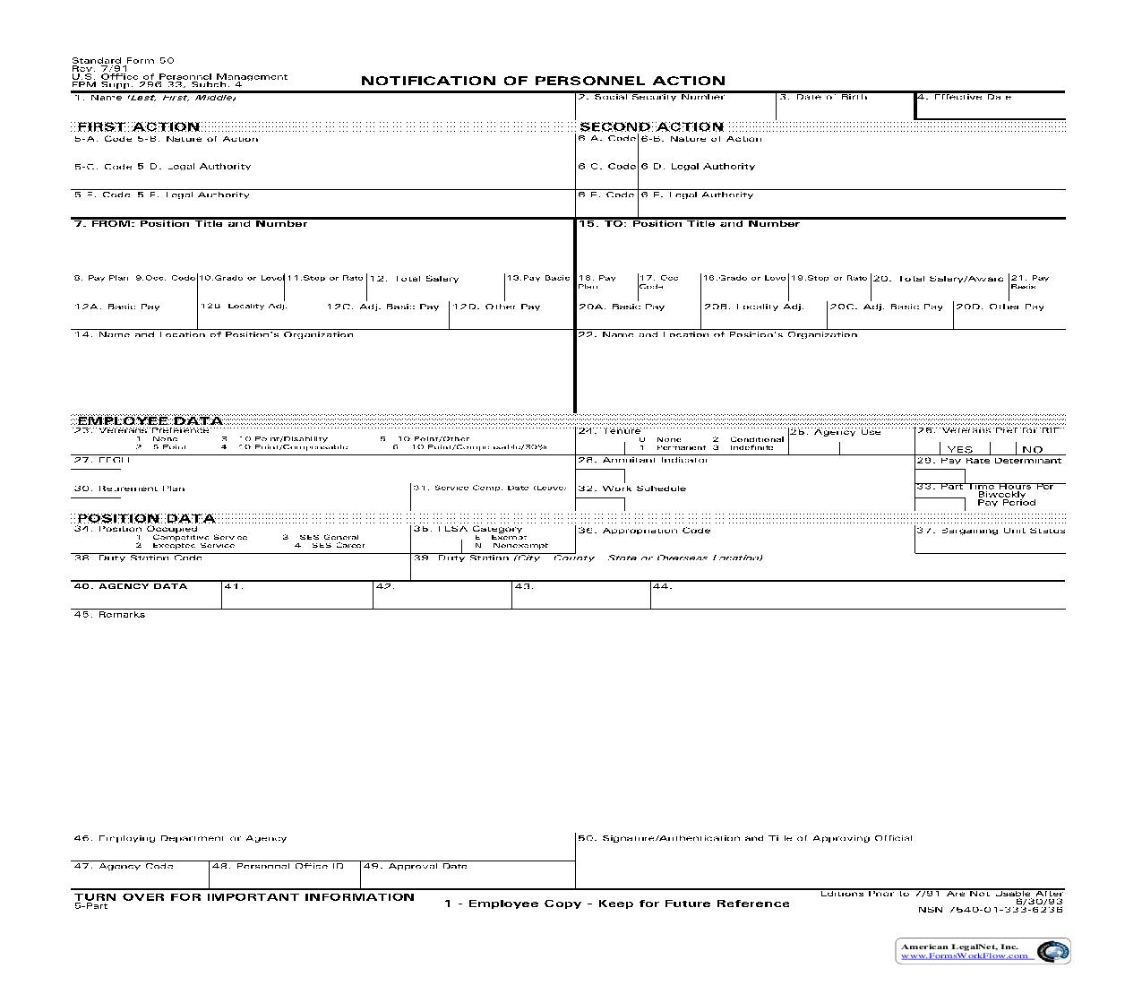 Notification Of Personnel Action {SF 50} | Pdf Fpdf Doc Docx | Official Federal Forms
